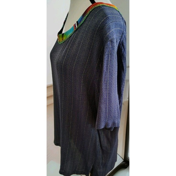 Surya II Blouse Size XL Purple Beaded Neckline Short Sleeve Rayon - Picture 7 of 12